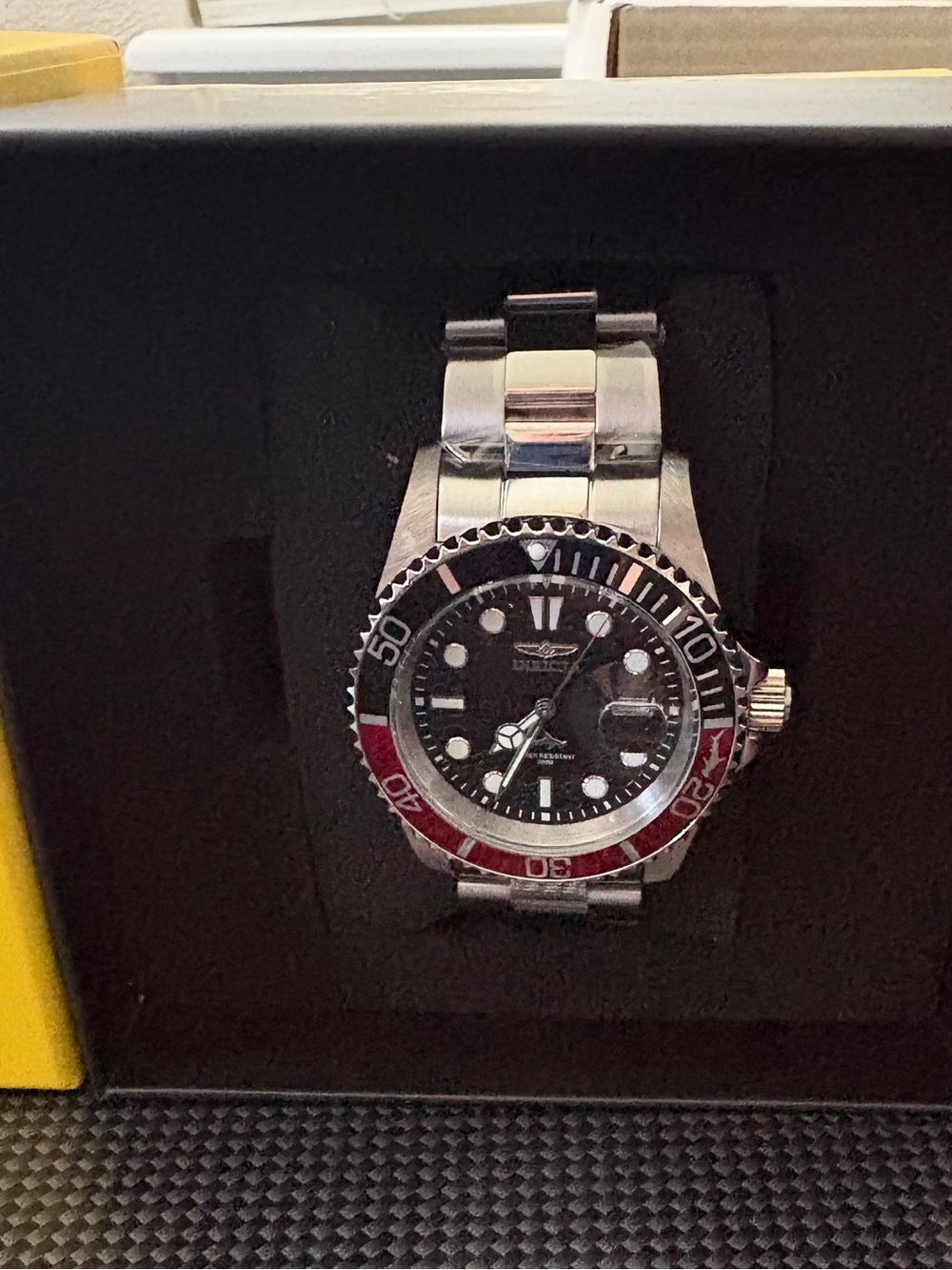 Invicta Men's Silver Watch with Black Dial and Red Accents - Picture 2 of 3